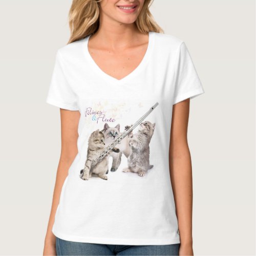 Flute and cats and kittens and music T_Shirt