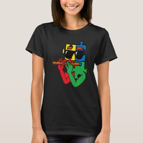 Flute Autism Awareness Puzzle Flutist Boys Girls K T_Shirt