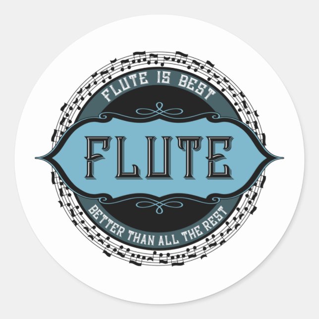Flute Best Music Note Circle Classic Round Sticker (Front)