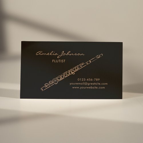 Flute Black  Gold Elegant Business Card
