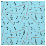 Flute Black Music NotesFabric Blue 