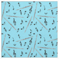 Flute Black Music Notes Fabric 
