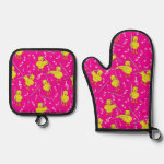 Flute Chick Flute Music Notes Oven Mitt Pot Holder Set 