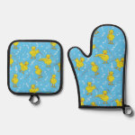 Flute Chick Flute Music Notes Oven Mitt Pot Holder Set 