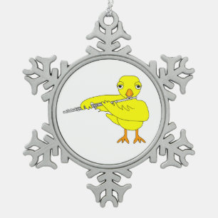 Flute Chick Snowflake Pewter Christmas Ornament