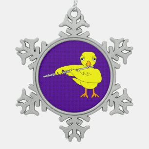Flute Chick Snowflake Pewter Christmas Ornament