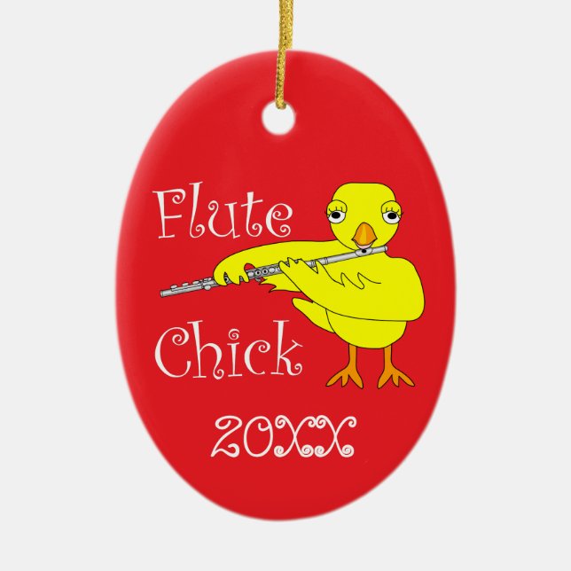 Flute Chick Text Ceramic Ornament (Front)