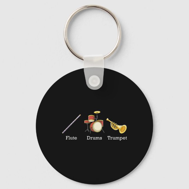 Flute Drums Trumpet Band Instruments Subtle Anti T Keychain (Front)