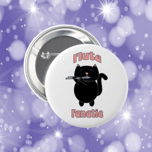 Flute Fanatic Black Cat Funny Button (Creator Uploaded)