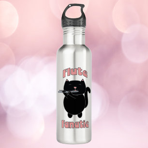 Flute Fanatic Black Cat Pink Stainless Steel Water Bottle