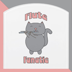 Flute Fanatic Funny Gray Cat Door Sign