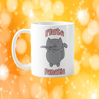 Flute Fanatic Gray Cat Pink Coffee Mug