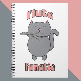 Flute Fanatic Music Flute Gray Cat Pink Notebook