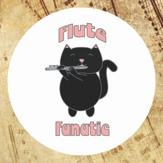 Flute Fanatic Pink Black Cat Classic Round Sticker