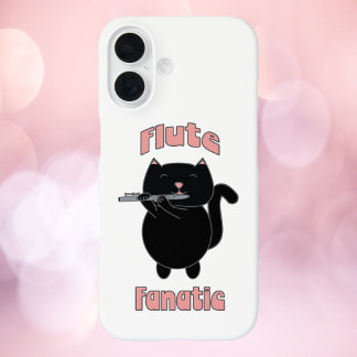 Flute Fanatic Pink Black Cat Cute iPhone 16 Case