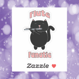 Flute Fanatic Pink Black Cat Cute Sticker