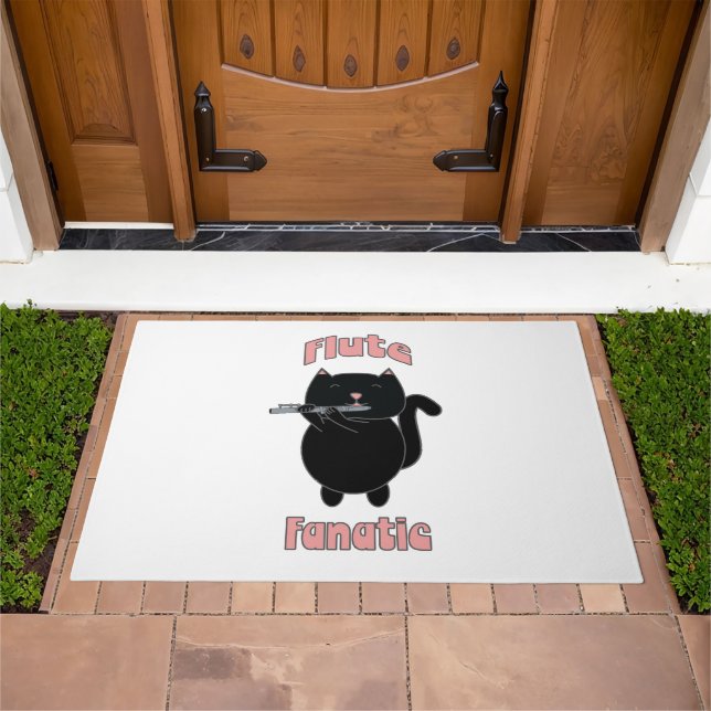 Flute Fanatic Pink Black Cat Doormat (Outdoor)
