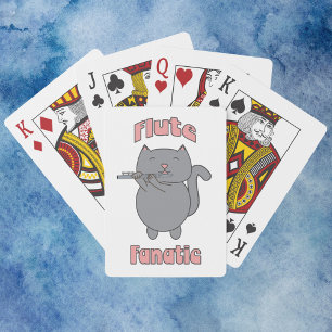 Flute Fanatic Pink Gray Cat Poker Cards