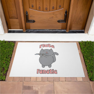Flute Fanatic Pink Gray Cute Cat Doormat
