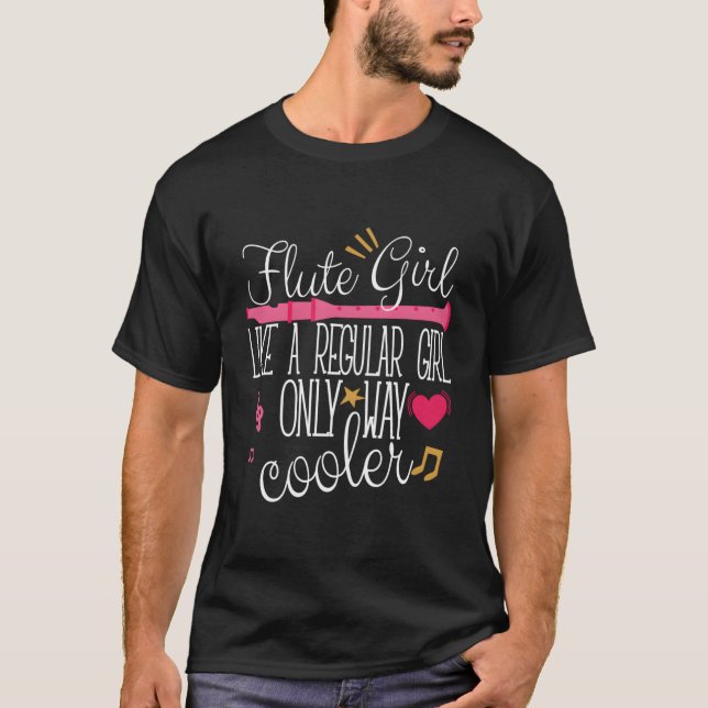 Flute Girl Flutist Funny Player Music Orchestra Re T-Shirt (Front)