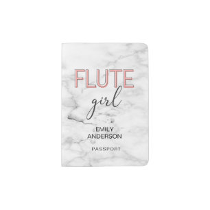 Flute Girl Pink Black & White Marble Monogram Passport Holder
