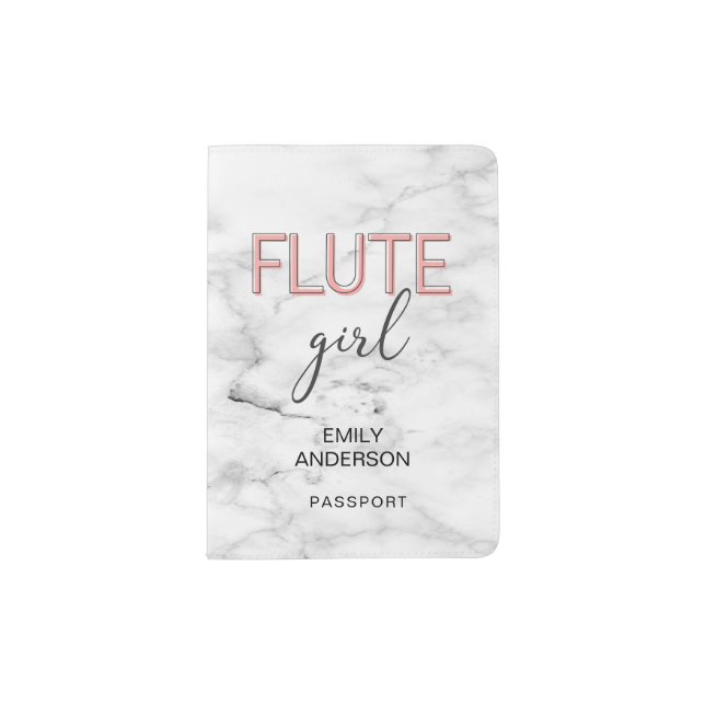 Flute Girl Pink Black & White Marble Monogram Passport Holder (Front)