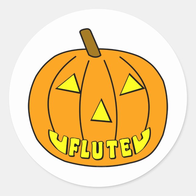 Flute Halloween Pumpkin Classic Round Sticker (Front)