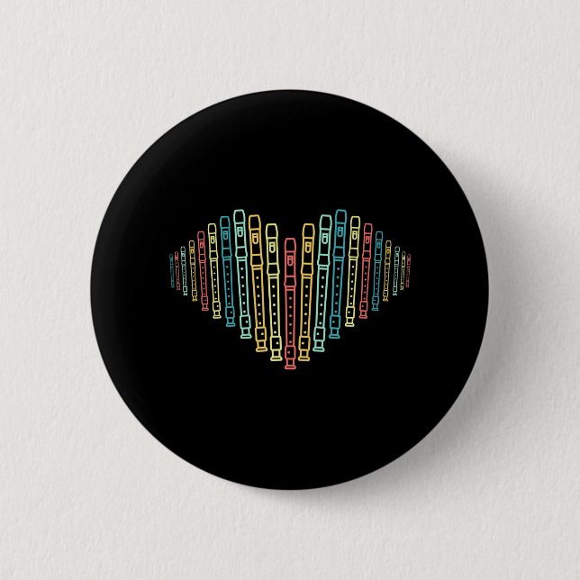 Flute Heart Flutist Flute Wind Instrument Lover Button (Front)