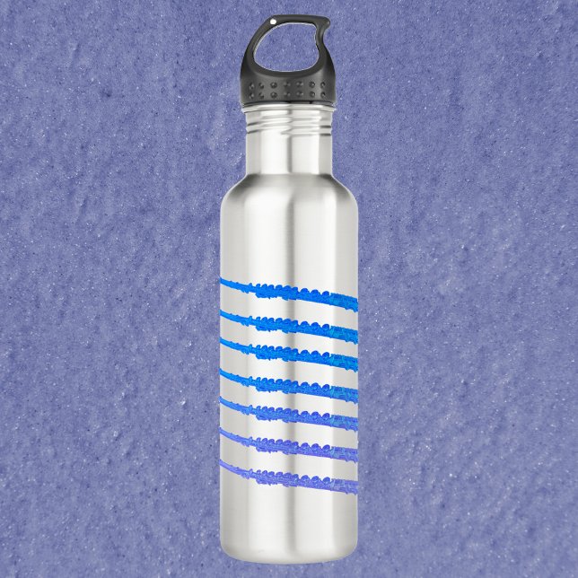 Flute Instrument Blue Ombre Stainless Steel Water Bottle (A water bottle with a pattern of flutes done in a blue ombre)