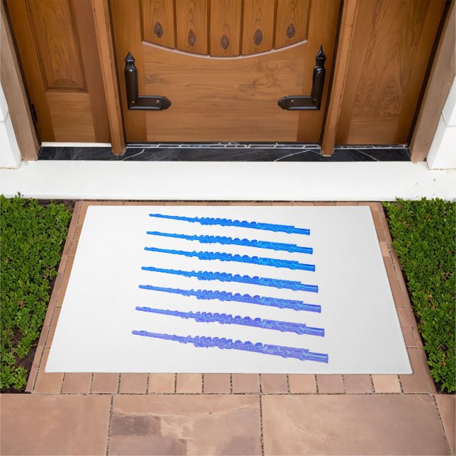 Flute Instrument Pattern Blue Doormat (Outdoor)