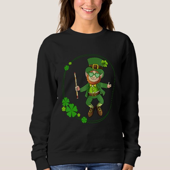 Flute Leprechaun St Patricks Day Flute Player Iris Sweatshirt (Front)