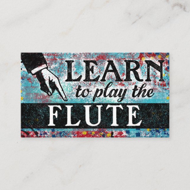 Flute Lessons Business Cards - Blue Red (Front)