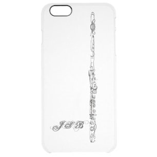 Flute Line Drawing, Customizable Initials Clear iPhone 6 Plus Case