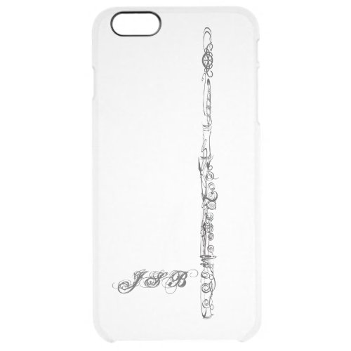 Flute Line Drawing Customizable Initials Clear iPhone 6 Plus Case