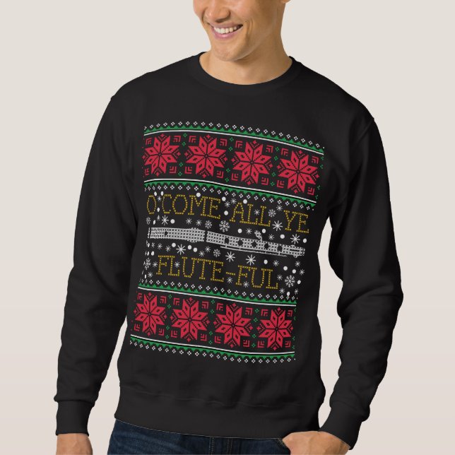 Flute Marching Band Ugly Christmas Sweater T-Shirt (Front)