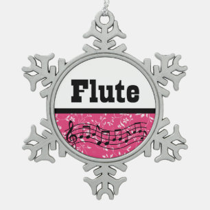 Flute Music Band Gift Snowflake Pewter Christmas Ornament