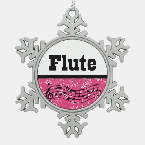Flute Music Band Gift Snowflake Pewter Christmas Ornament