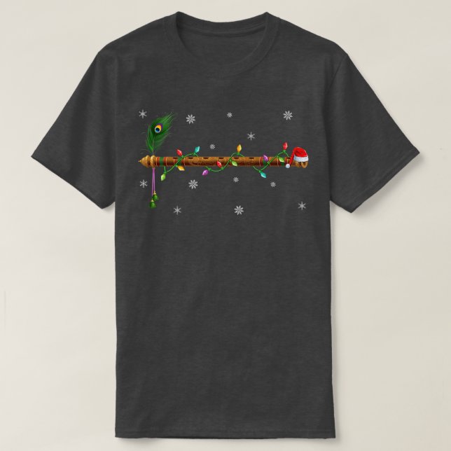 Flute Music Lover Xmas Lights Santa Flute Christma T-Shirt (Design Front)