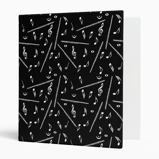 Flute Music Note Pattern 3 Ring Binder (Front/Inside)