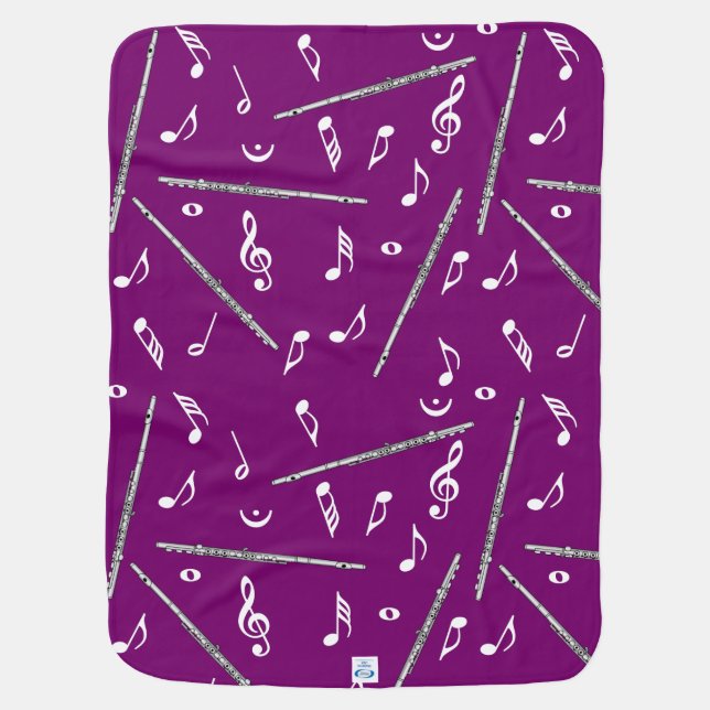 Flute Music Note Pattern Baby Blanket (Back)