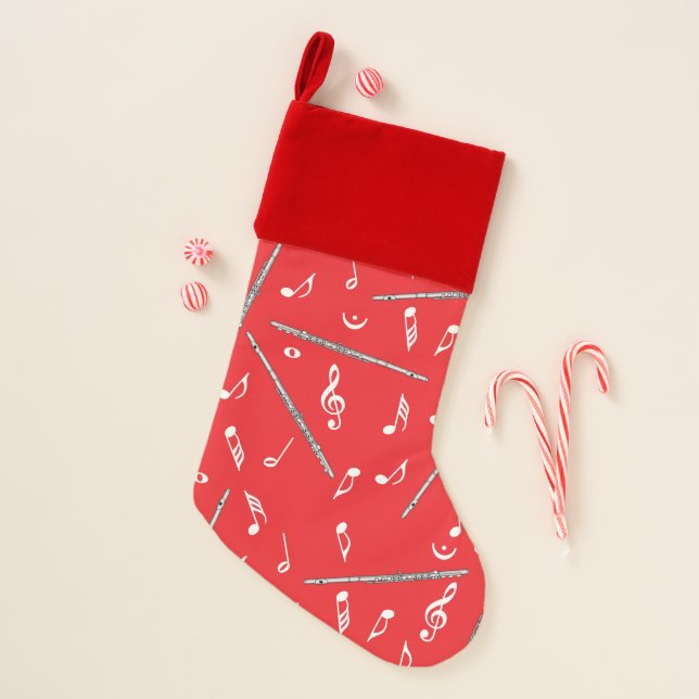 Flute Music Note Pattern Christmas Stocking (Front)
