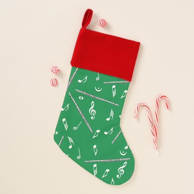 Flute Music Note Pattern Christmas Stocking (Front)