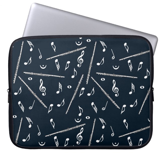 Flute Music Note Pattern Laptop Sleeve (Front)