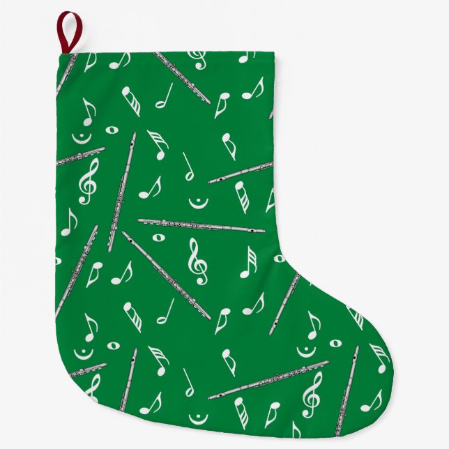 Flute Music Note Pattern Large Christmas Stocking (Front)