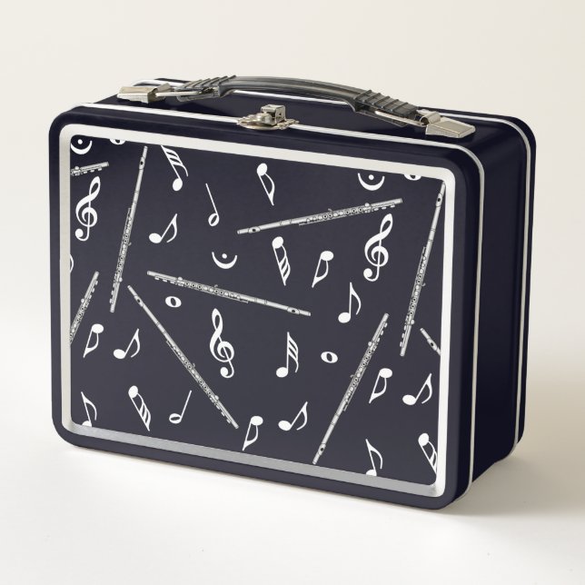 Flute Music Note Pattern Metal Lunch Box (Front)
