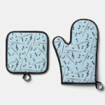 Flute Music Note Pattern Oven Mitt Pot Holder Set