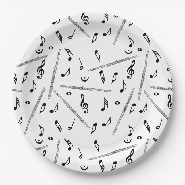 Flute Music Note Pattern Paper Plates (Front)
