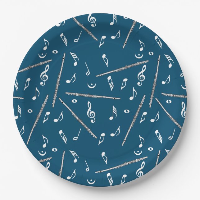 Flute Music Note Pattern Paper Plates (Front)