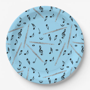 Flute Music Note Pattern Paper Plates