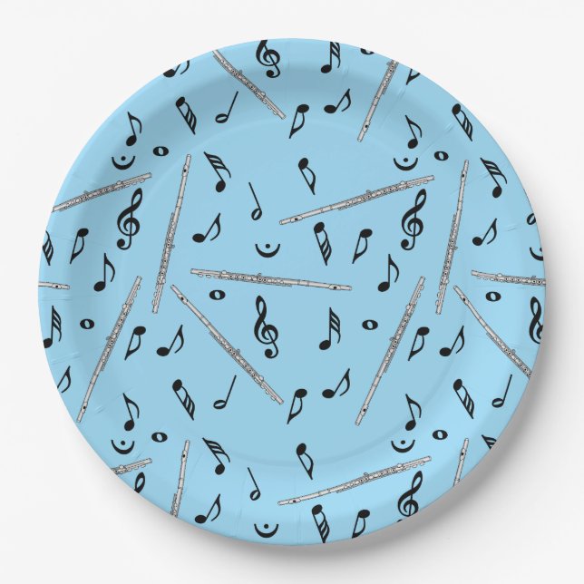 Flute Music Note Pattern Paper Plates (Front)